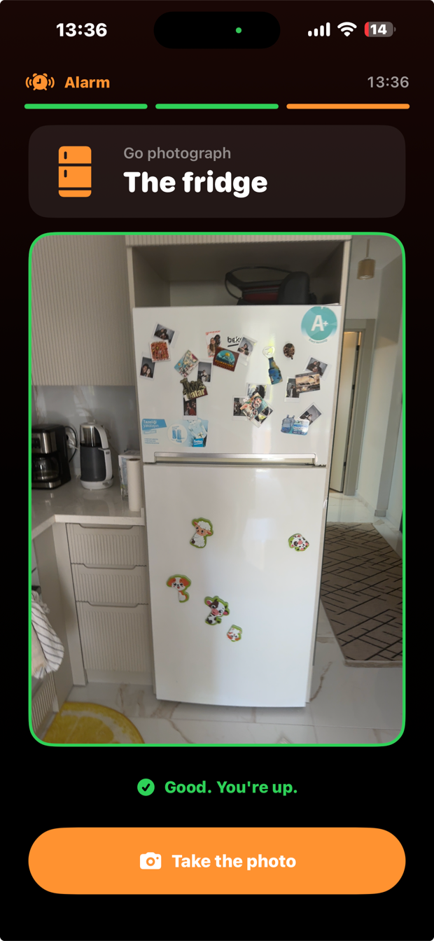 The photo challenge asking for the fridge, with a photograph of a kitchen fridge accepted.